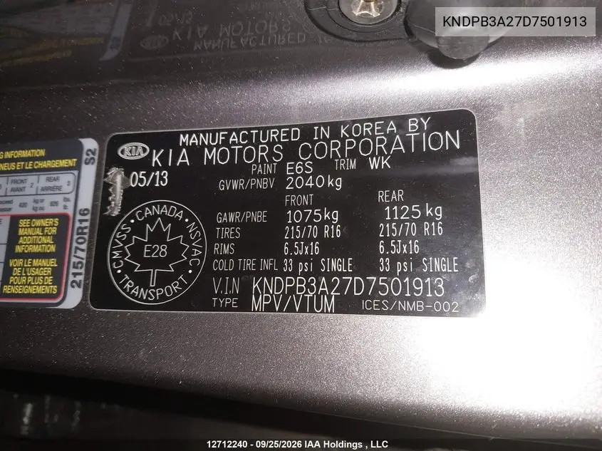 2013 KIA SPORTAGE VIN KNDPB3A27D7501913 — фото 19