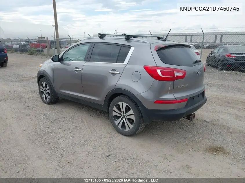 2013 KIA SPORTAGE VIN KNDPCCA21D7450745 — фото 3