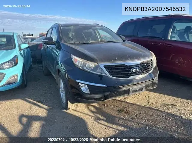 KIA SPORTAGE 2013, VIN KNDPB3A20D7546532