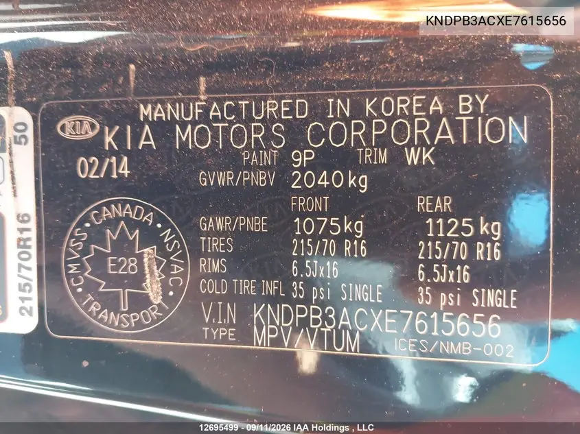 2014 KIA SPORTAGE VIN KNDPB3ACXE7615656 — фото 18