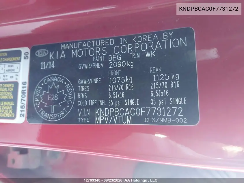 2015 KIA SPORTAGE VIN KNDPBCAC0F7731272 — фото 20