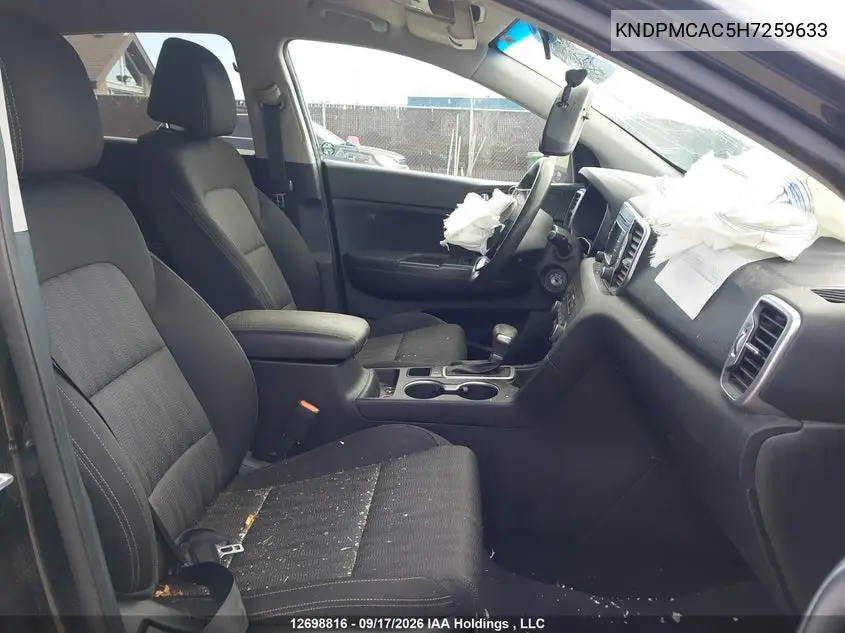 2017 KIA SPORTAGE VIN KNDPMCAC5H7259633 — фото 5