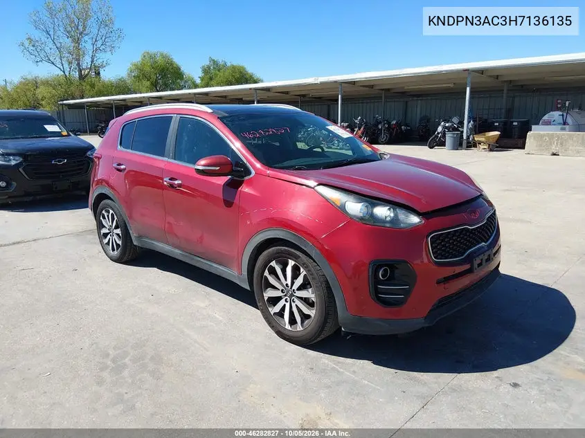 KIA SPORTAGE 2017, VIN KNDPN3AC3H7136135