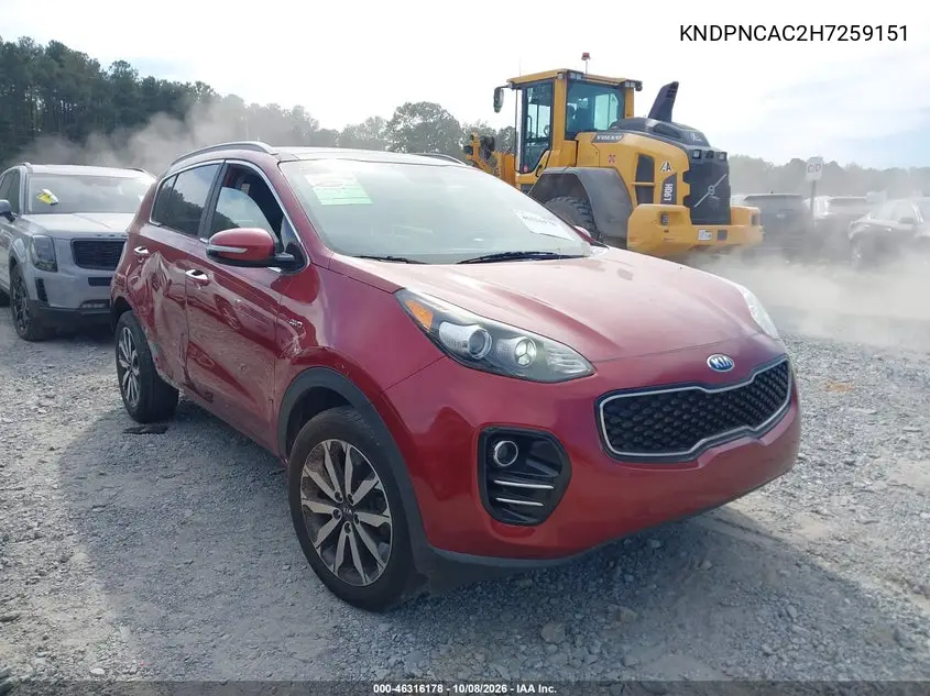 KIA SPORTAGE 2017, VIN KNDPNCAC2H7259151
