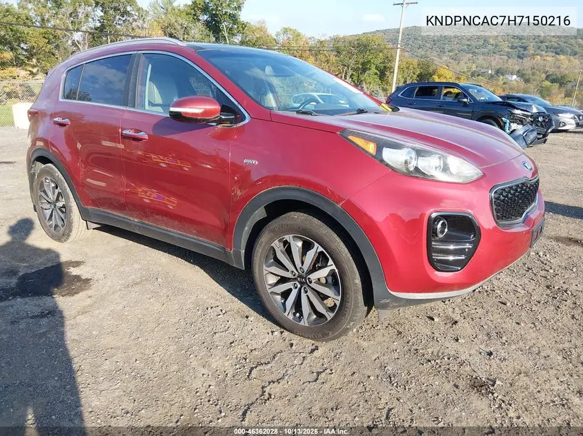KIA SPORTAGE 2017, VIN KNDPNCAC7H7150216