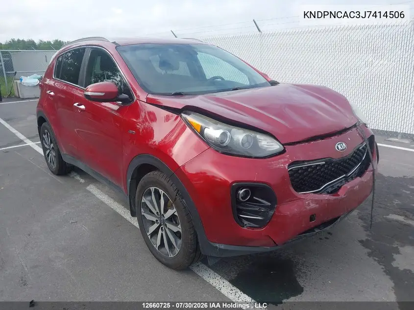 KIA SPORTAGE 2018, VIN KNDPNCAC3J7414506