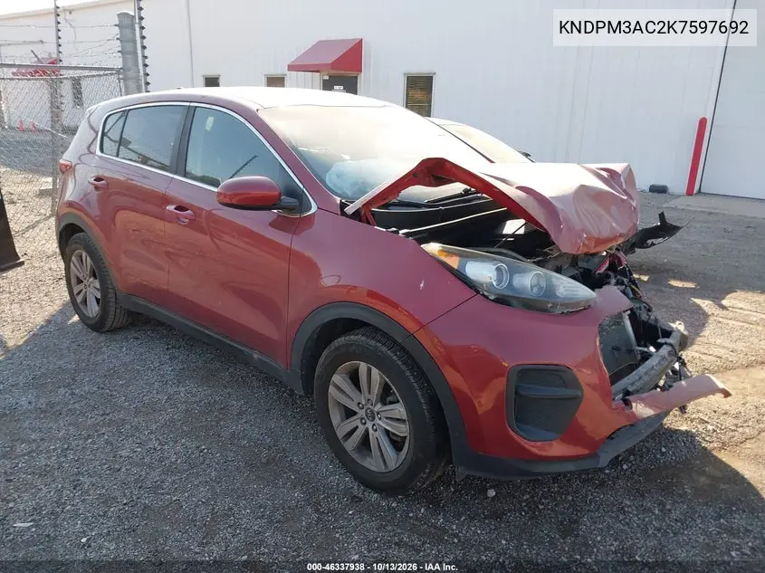 KIA SPORTAGE 2019, VIN KNDPM3AC2K7597692