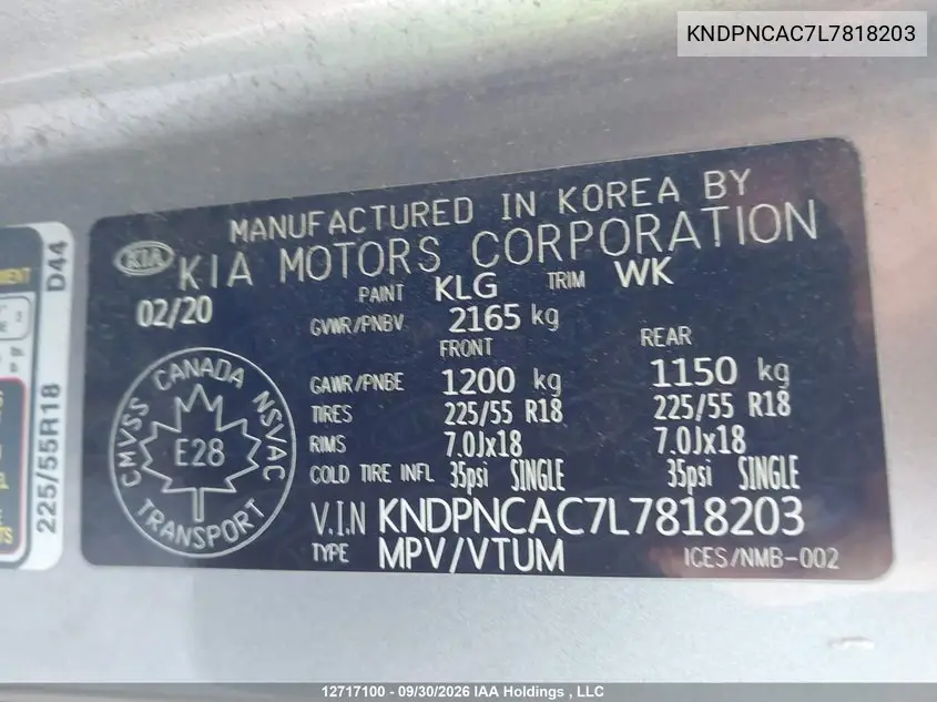 2020 KIA SPORTAGE VIN KNDPNCAC7L7818203 — фото 17