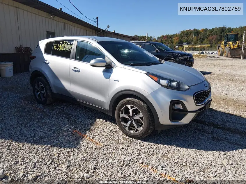 KIA SPORTAGE 2020, VIN KNDPMCAC3L7802759