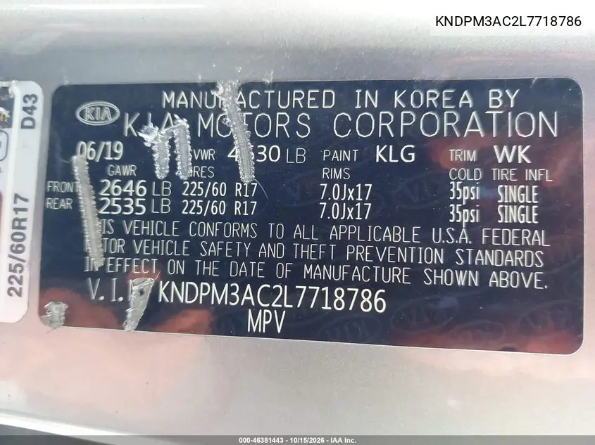 2020 KIA SPORTAGE VIN KNDPM3AC2L7718786 — фото 9