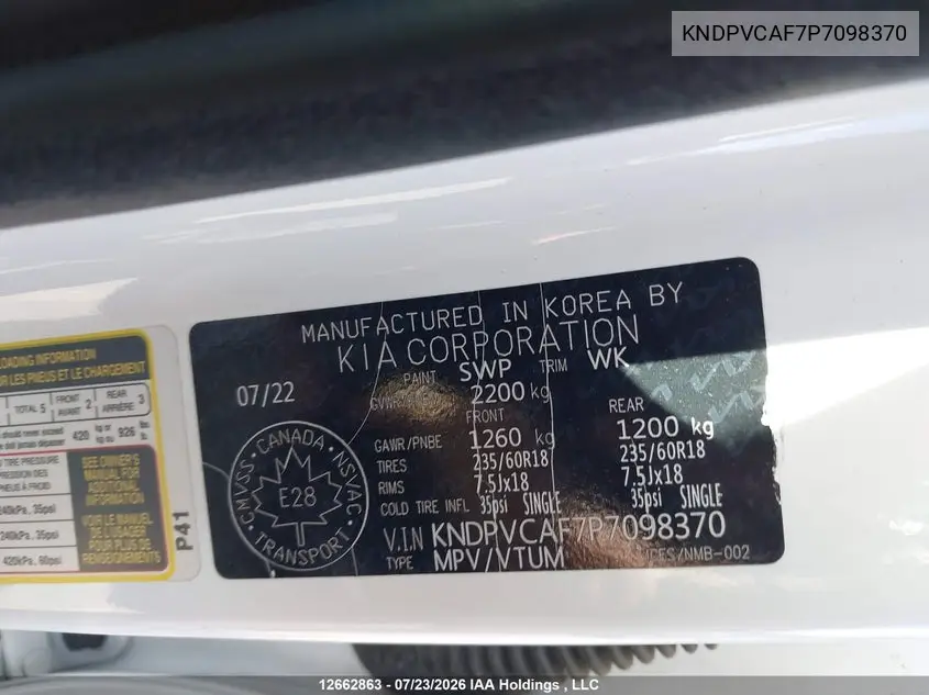 2023 KIA SPORTAGE VIN KNDPVCAF7P7098370 — фото 19
