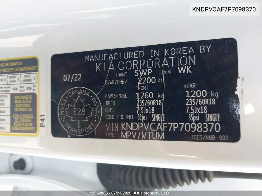 2023 KIA SPORTAGE VIN KNDPVCAF7P7098370 — фото 9