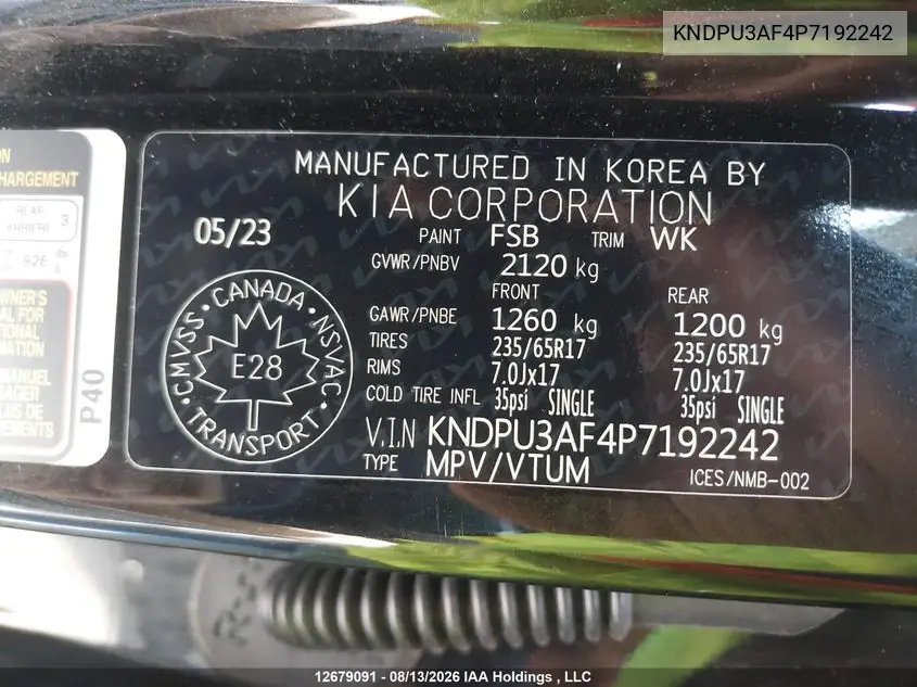 2023 KIA SPORTAGE VIN KNDPU3AF4P7192242 — фото 9