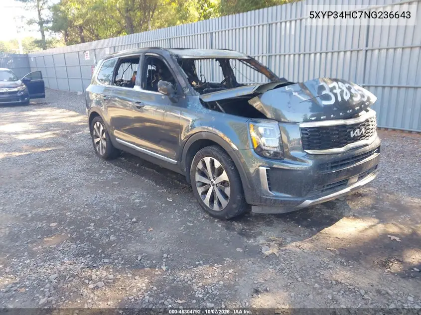 KIA TELLURIDE 2022, VIN 5XYP34HC7NG236643
