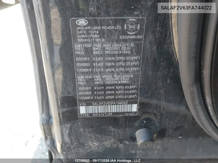 2015 LAND ROVER LR4 VIN SALAF2V63FA744022 — фото 18