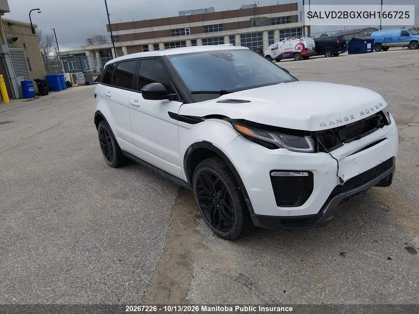 LAND ROVER RANGE ROVER EVOQUE 2016, VIN SALVD2BGXGH166725