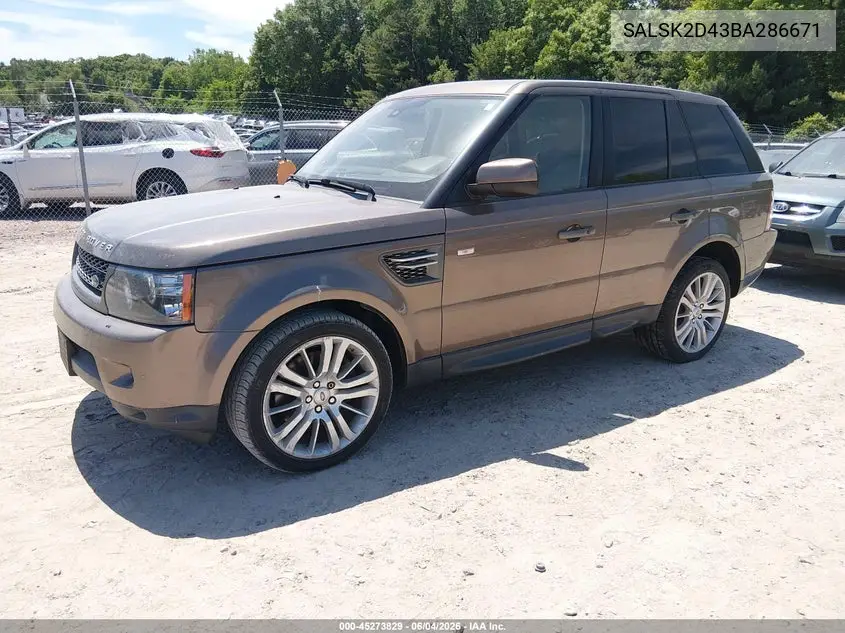2011 LAND ROVER RANGE ROVER SPORT VIN SALSK2D43BA286671 — фото 2