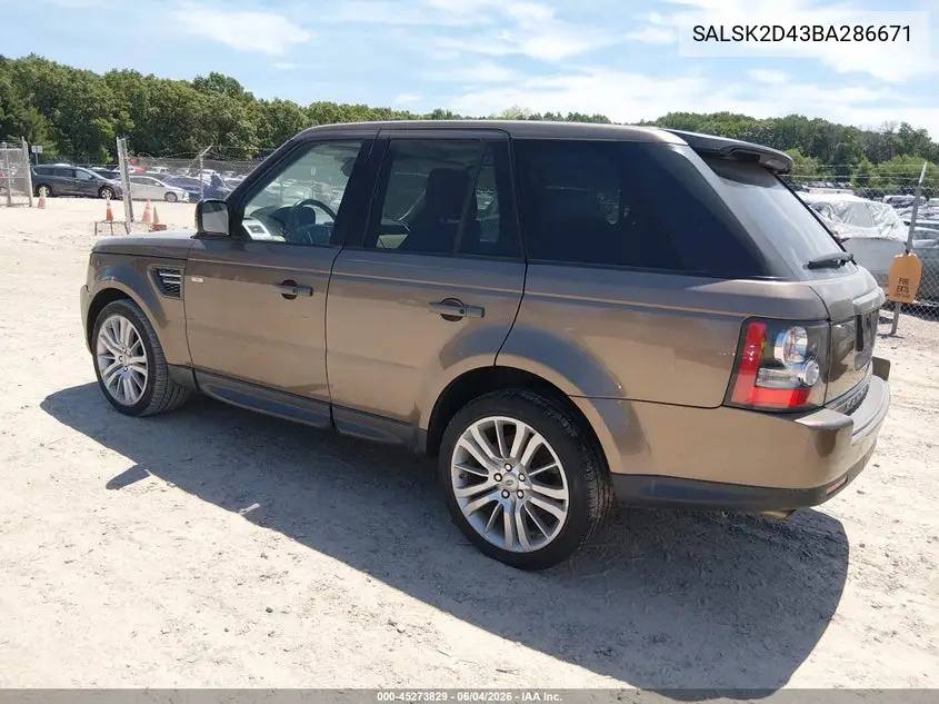 2011 LAND ROVER RANGE ROVER SPORT VIN SALSK2D43BA286671 — фото 3