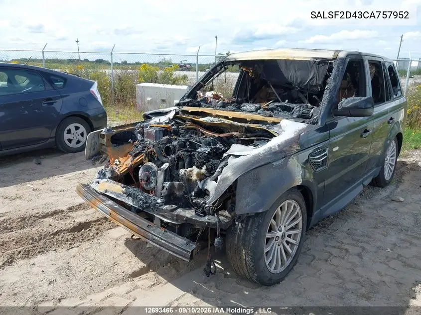 2012 LAND ROVER RANGE ROVER SPORT VIN SALSF2D43CA757952 — фото 2