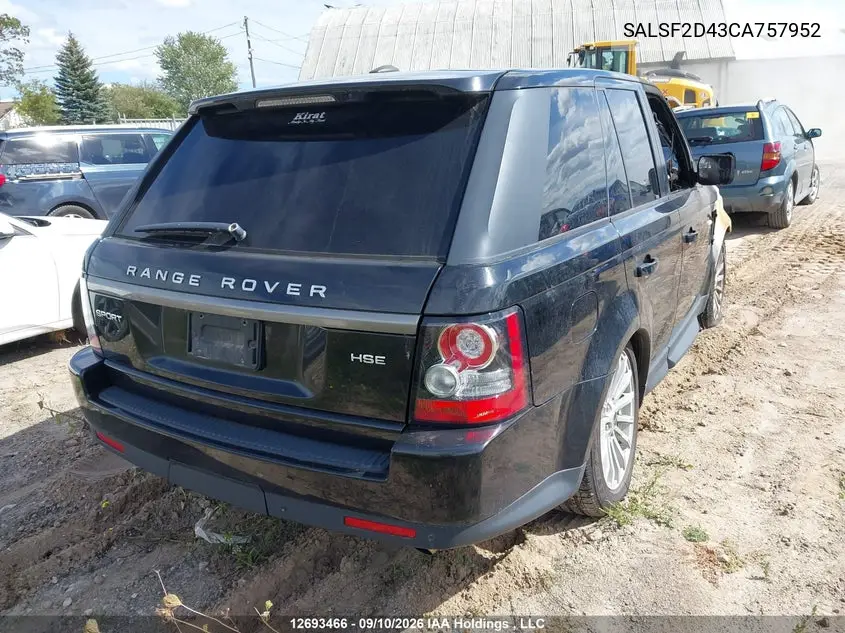 2012 LAND ROVER RANGE ROVER SPORT VIN SALSF2D43CA757952 — фото 4