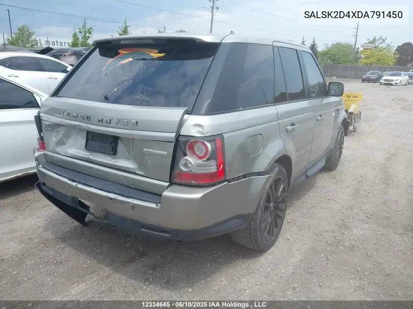 2013 LAND ROVER RANGE ROVER SPORT VIN SALSK2D4XDA791450 — фото 4