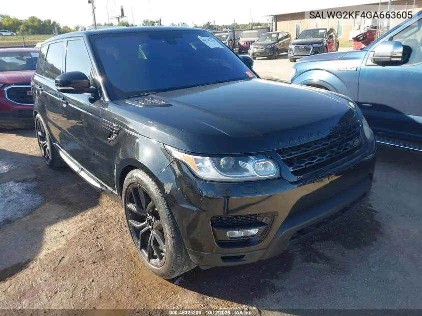LAND ROVER RANGE ROVER SPORT 2016, VIN SALWG2KF4GA663605