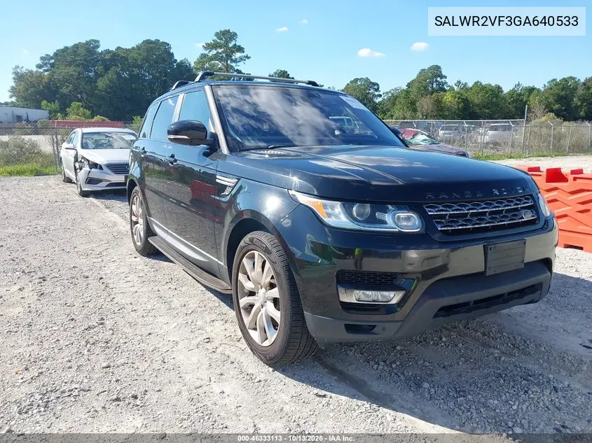 LAND ROVER RANGE ROVER SPORT 2016, VIN SALWR2VF3GA640533