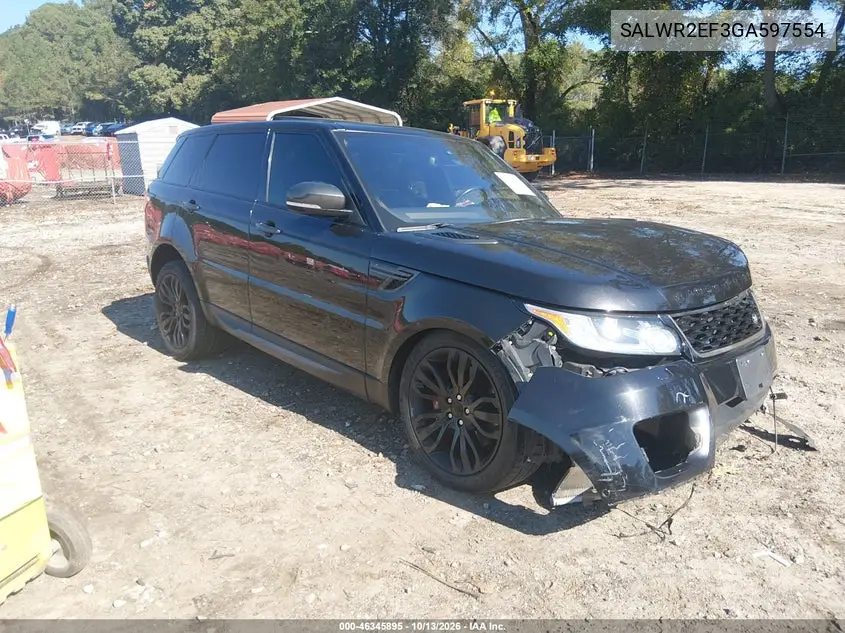 LAND ROVER RANGE ROVER SPORT 2016, VIN SALWR2EF3GA597554