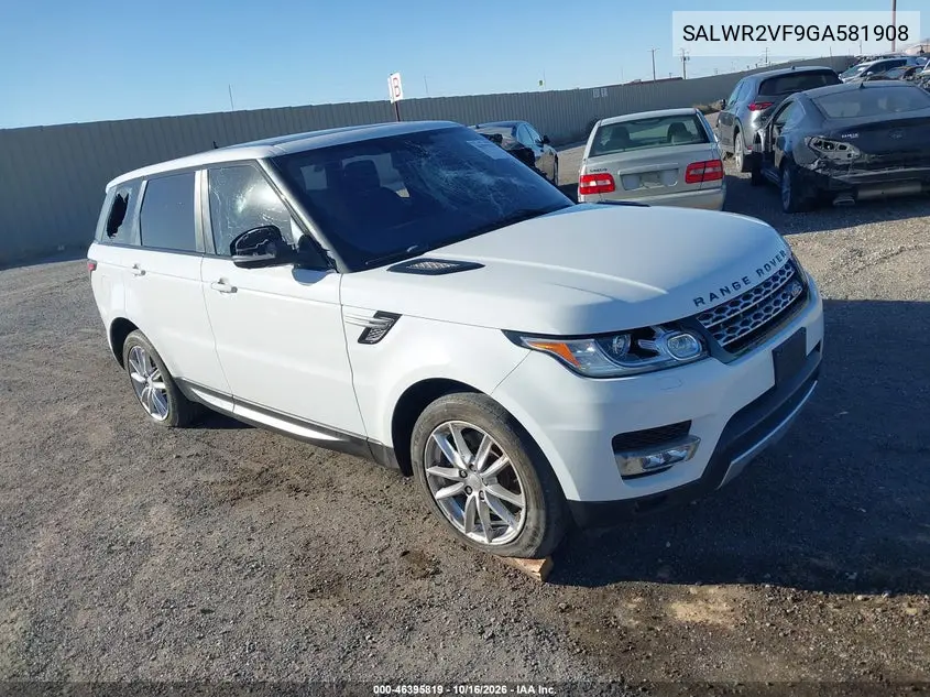 LAND ROVER RANGE ROVER SPORT 2016, VIN SALWR2VF9GA581908