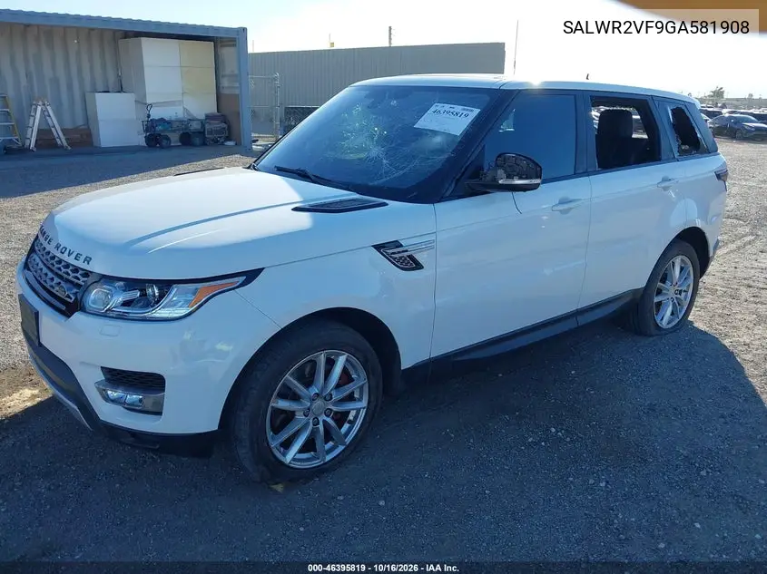 2016 LAND ROVER RANGE ROVER SPORT VIN SALWR2VF9GA581908 — фото 2
