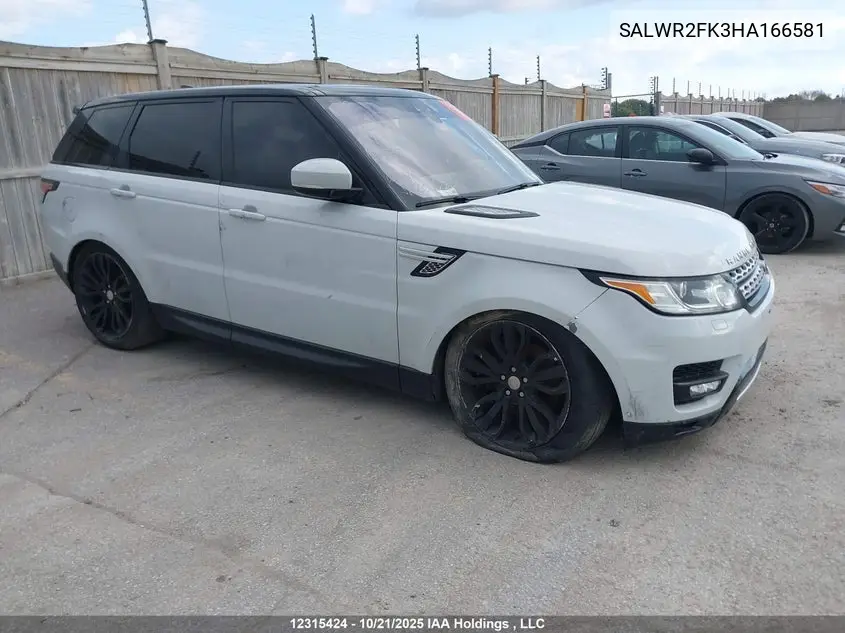 LAND ROVER RANGE ROVER SPORT 2017, VIN SALWR2FK3HA166581