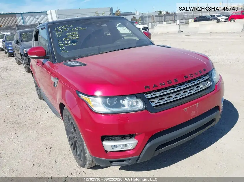 LAND ROVER RANGE ROVER SPORT 2017, VIN SALWR2FK3HA146749
