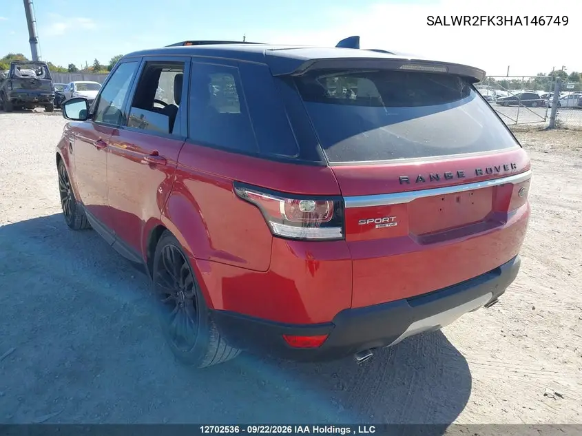 2017 LAND ROVER RANGE ROVER SPORT VIN SALWR2FK3HA146749 — фото 3