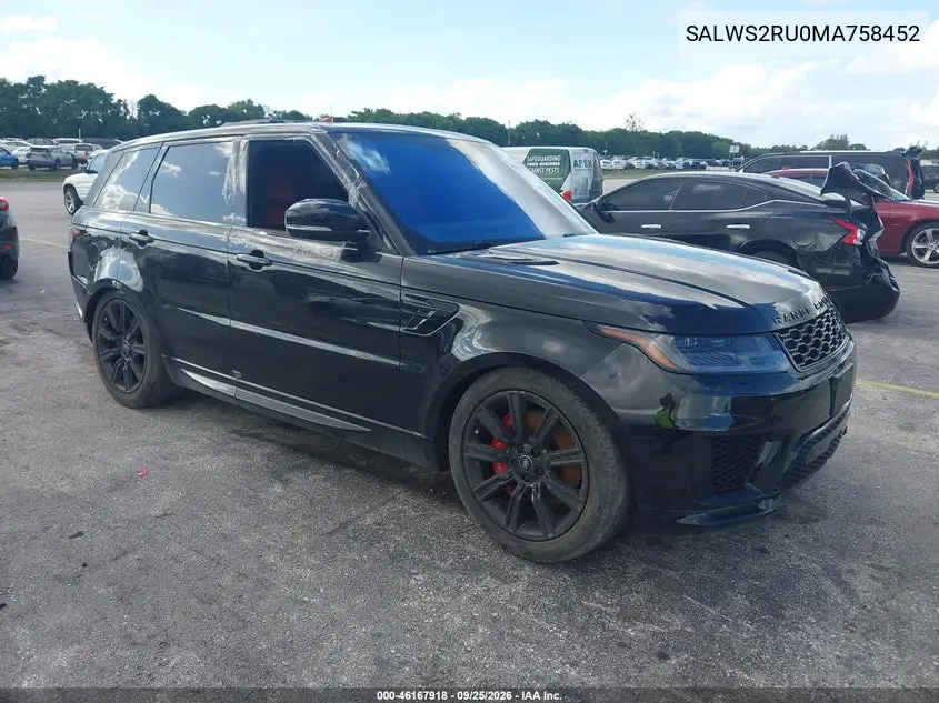 LAND ROVER RANGE ROVER SPORT 2021, VIN SALWS2RU0MA758452