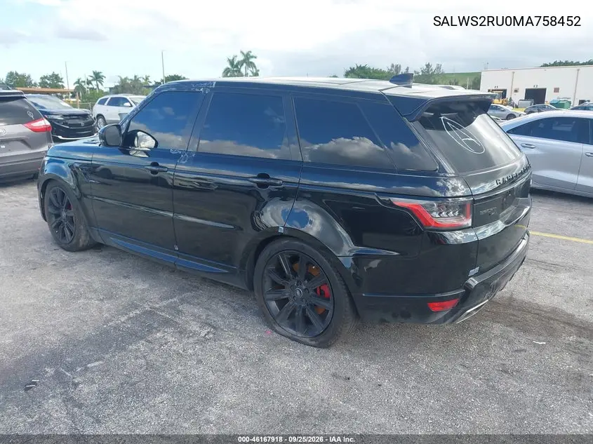 2021 LAND ROVER RANGE ROVER SPORT VIN SALWS2RU0MA758452 — фото 3