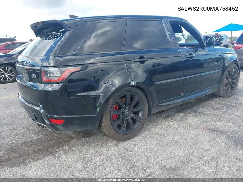 2021 LAND ROVER RANGE ROVER SPORT VIN SALWS2RU0MA758452 — фото 4