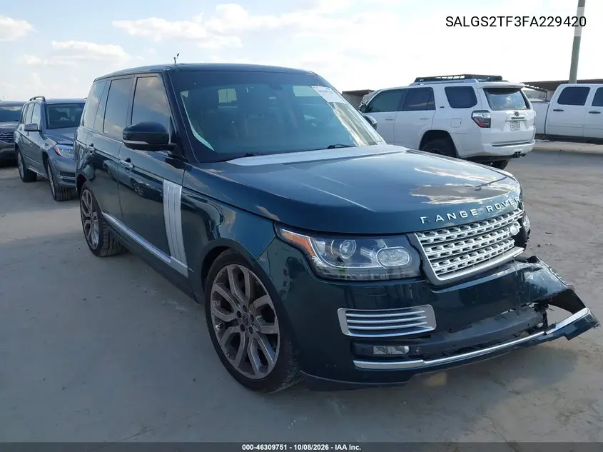 LAND ROVER RANGE ROVER 2015, VIN SALGS2TF3FA229420