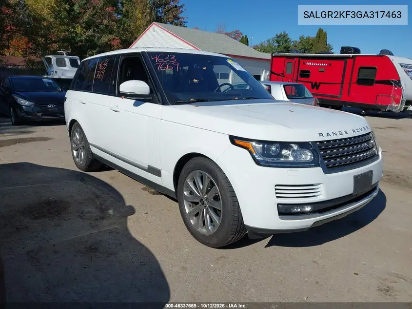 LAND ROVER RANGE ROVER 2016, VIN SALGR2KF3GA317463