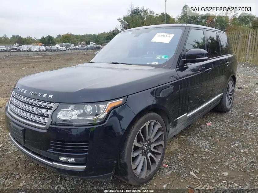 2016 LAND ROVER RANGE ROVER VIN SALGS2EF8GA257003 — фото 2