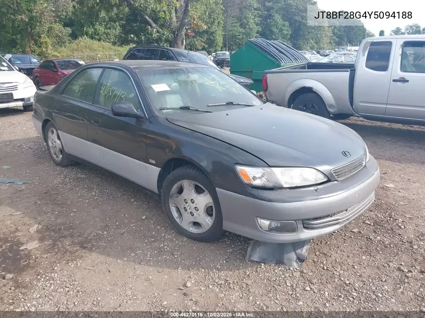 LEXUS ES 2000, VIN JT8BF28G4Y5094188