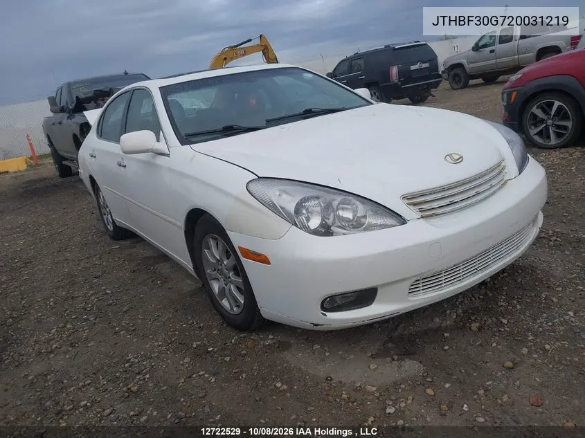 LEXUS ES 2002, VIN JTHBF30G720031219