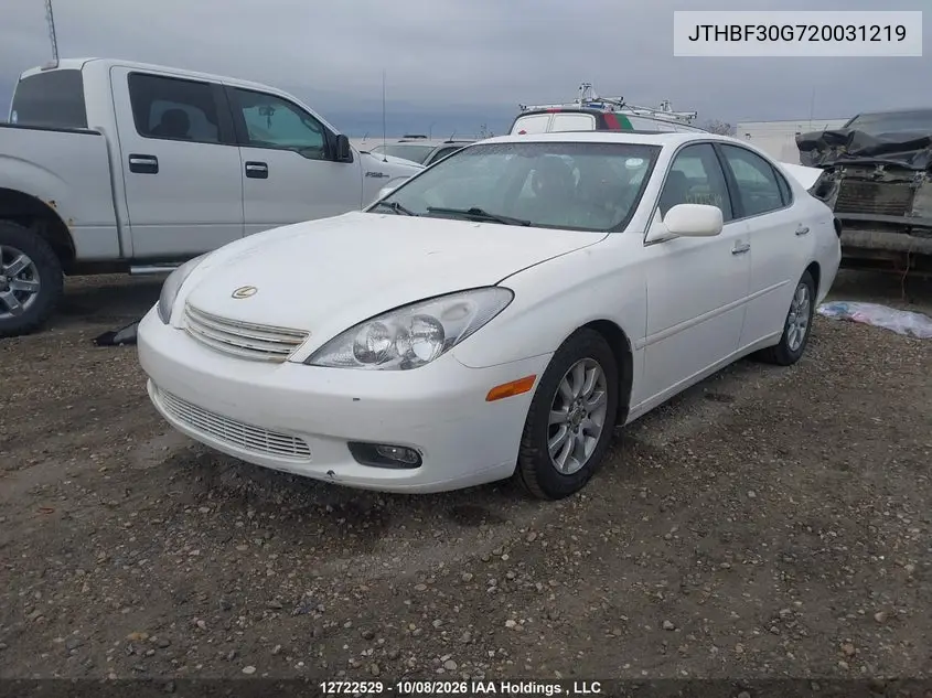 2002 LEXUS ES VIN JTHBF30G720031219 — фото 2