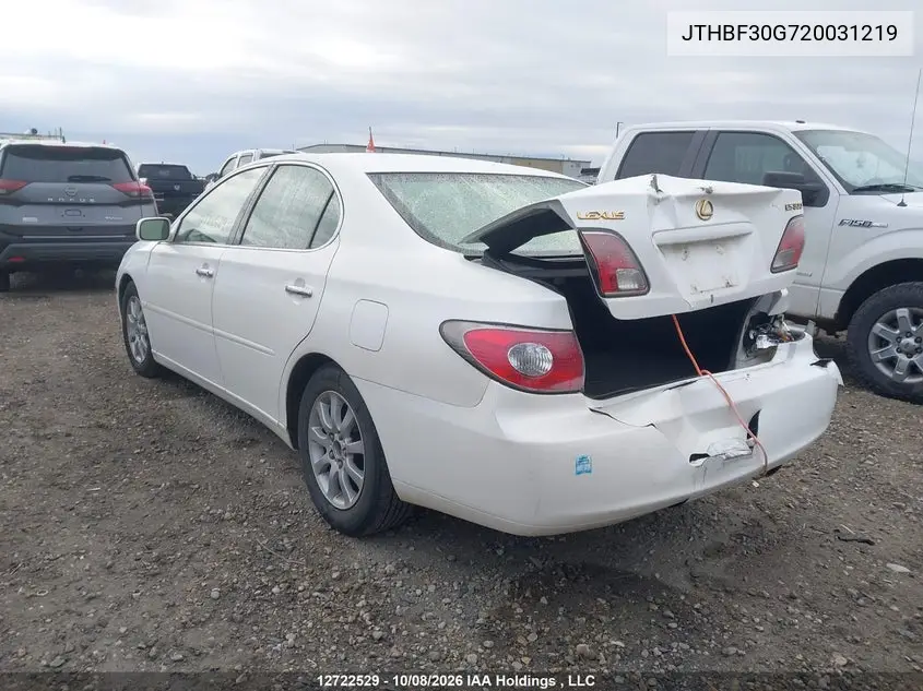 2002 LEXUS ES VIN JTHBF30G720031219 — фото 3