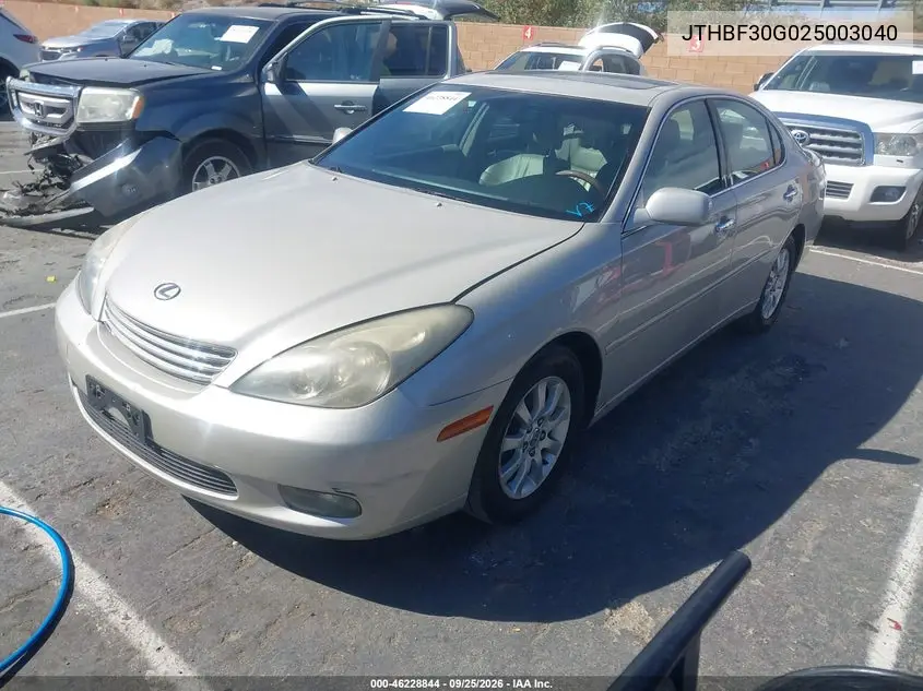 2002 LEXUS ES VIN JTHBF30G025003040 — фото 2