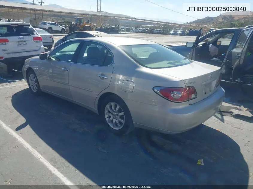 2002 LEXUS ES VIN JTHBF30G025003040 — фото 3