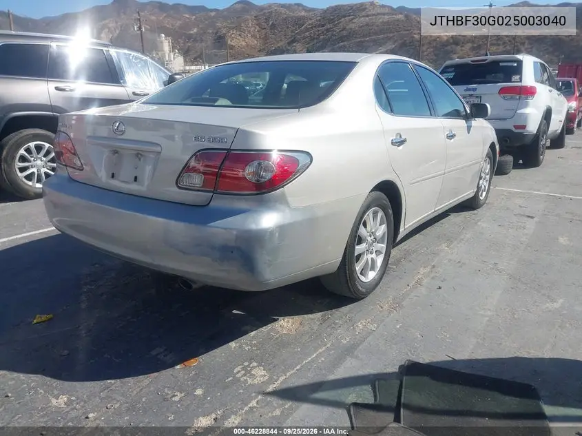 2002 LEXUS ES VIN JTHBF30G025003040 — фото 4
