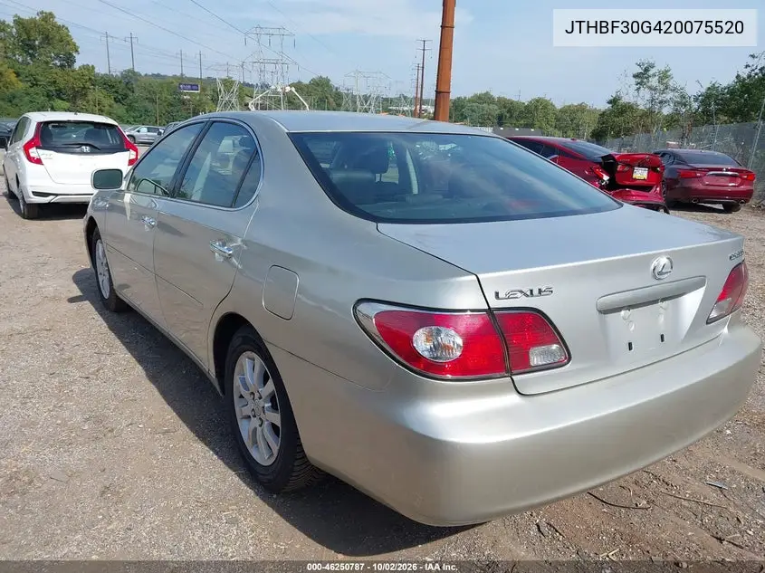 2002 LEXUS ES VIN JTHBF30G420075520 — фото 3
