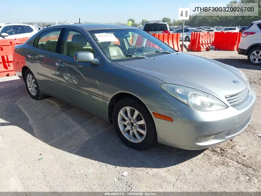 LEXUS ES 2002, VIN JTHBF30G320026700