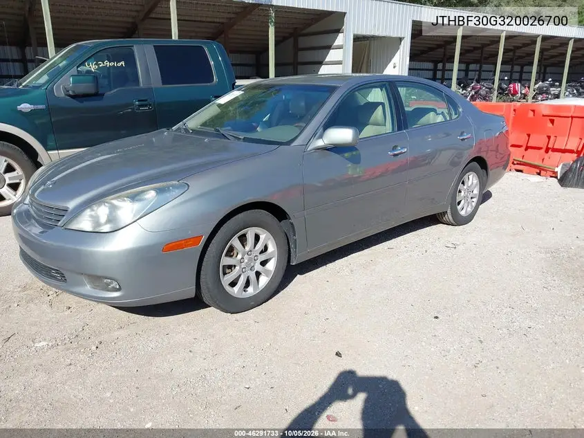 2002 LEXUS ES VIN JTHBF30G320026700 — фото 2