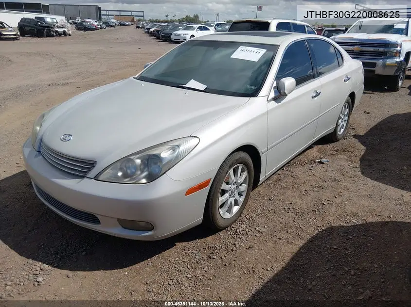 2002 LEXUS ES VIN JTHBF30G220008625 — фото 2